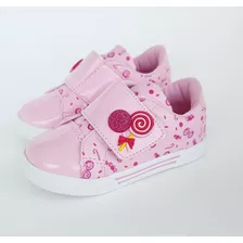 Tênis Infantil Menina Velcro Pirulito Rosa