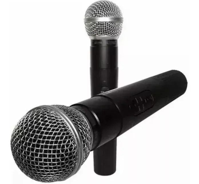 Microfone Sem Fio Duplo Uhf 50 Metros Le-906 110/220 Cor Preto