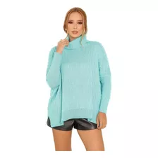 Poncho Feminino Tricot Gola Alta Blusa Ampla Inverno