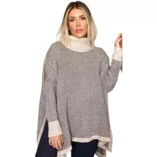 Blusa De Frio Feminino Tricô Moda Inverno Gola Alta Poncho