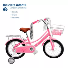 Bicicleta Infantil Para Niña Rodada 16 Con Ruedas Auxiliares Color Rosa Tamaño Del Cuadro 16