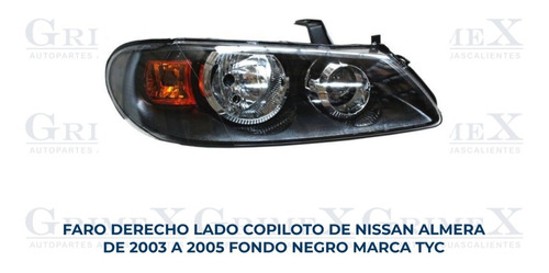 Faro Nissan Almera 2003-03-2004-04-2005-05 Negro Tyc Ore Foto 2