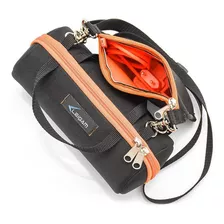 Bolsa Transversal Protetora Pulse 3/4 Zíper Prática Leve Cor Preto/laranja