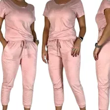 Conjunto Feminino Suede Blusinha E Calça Jogguer Sued Rosa