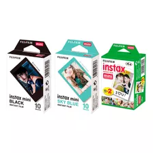 Kit Filmes Instax Fujifilm: Black 10 + Blue 10 + White 20