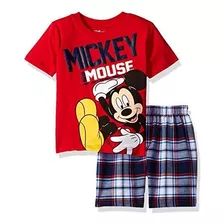 Conjunto Corto A Cuadros De Mickey Mouse De Disney Para Niño