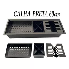 Calha Canal Organizador Escorredor Embutir Úmida 60cm Preta Cor Aço Inox Preto