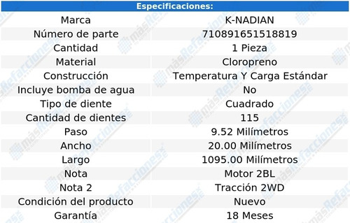 Banda Distribucion K-nadian Isuzu Truck L4 2.3l 86 Foto 3