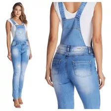Macacão Jeans Feminino Destroyed Lycra Premium Lançamento