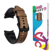 Pulseira Ridge De Silicone Com Couro Marca 123smart Compatível Com Galaxy Watch 4 5 6 40mm 44mm 45mm 46mm 43mm 47mm - Cor Preto Com Marrom