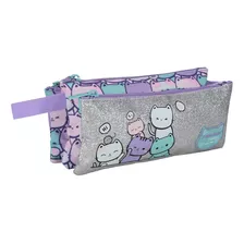 Estuche Escolar Celerio Gatos Pastel Lila Head