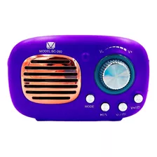 Bocina Recargable Bluetooth Vintage Inalambrica Radio Fm Color Violeta