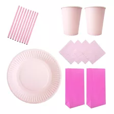 Set Kit Plato Vaso Sorbete Servilleta Bolsita Pastel Cumple