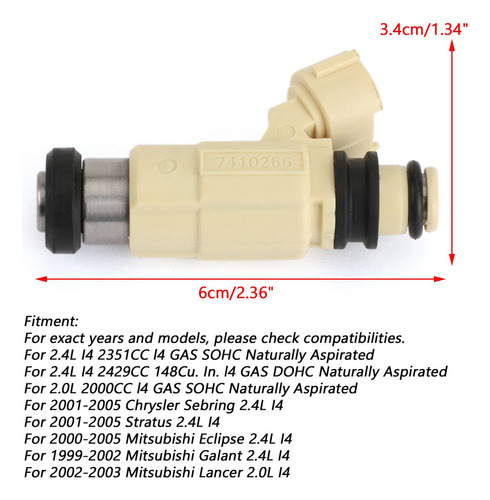 4 Inyectores De Combustible For Mitsubishi Eclipse Lancer Foto 5