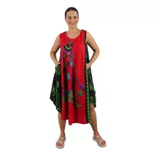 Vestido Trapezio Com Estampa Desenhada Plk-1226 Alça Larga