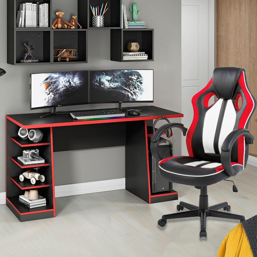 Mesa Gamer Xp Vermelho + Cadeira Gamer Royale