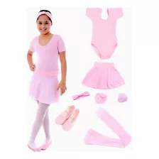 Roupa Kit De Ballet Infantil 7 Peças Rosa Completo