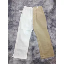 Pantalón Bicolor De Corte Recto Para Mujer