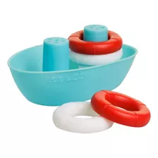 Ubbi Juguetes De Baño Boat & Boys, Incluye 1 Bote Y 4 Boya. Color Cian, Rojo, Blanco