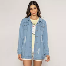 Max Jaqueta Jeans Feminina Tendência Blogueiras Rasgado