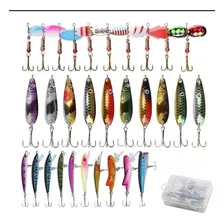 Kit 30 Señuelos De Pesca Cucharas Rapala + Caja De Pesca