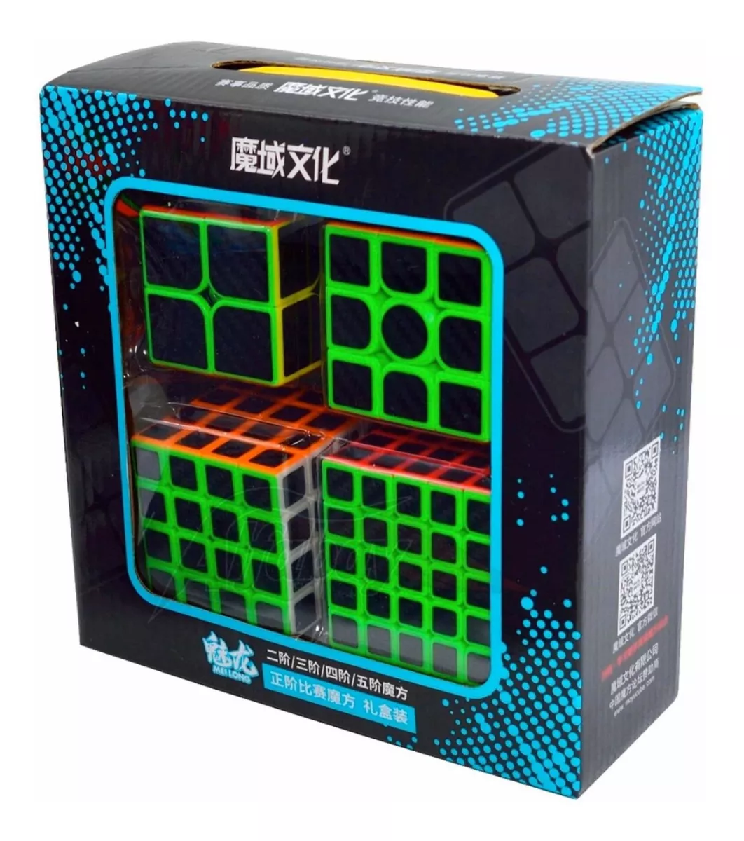 Box Cubo Mágico Moyu 2x2x2 + 3x3x3 + 4x4x4 + 5x5x5 Carbon