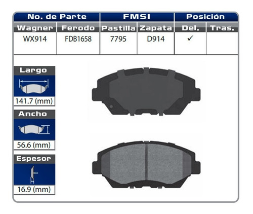 Balatas Delanteras Honda Accord Lx 2011 2012 2013 Wagner Foto 2