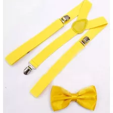 10 Kits Suspensório + Gravata Borboleta Amarelo