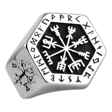 Anel Masculino Bússola Viking Runa Vegvisir Nórdico Aço 316l