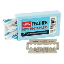 New Hi-stainless 10 Lâminas Platinum Coated Blades - Feather