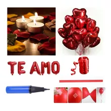 Kit Decoração - 12 Velas + 10 Balão Coração + Te Amo + Bomba