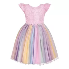 Vestido Arco Iris Chuva De Benção Unicórnio Menina 1 Ao 4 