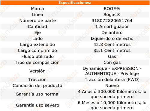 (1) Amortiguador Gas Izq/der Del Fluence L4 2.0l 11/17 Boge Foto 2