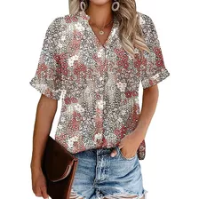 Camisa Blusa Manga Corta Casual Ligera Ajuste Holgado Mujer