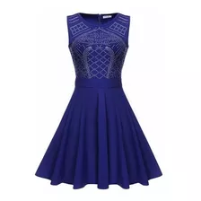 Lindo Vestido Importado Meaneor Azul Com Apliques Prateados