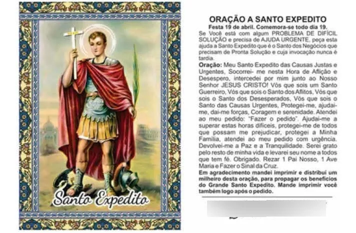 01 Mil Santinhos Santo Expedito (oração Verso) - 7x10 Cm
