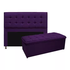 Kit Cabeceira E Calçadeira Copenhague 140 Casal Suede Roxo