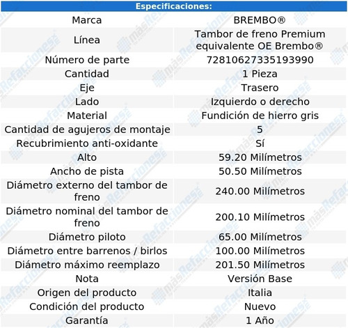 Tambor De Frenos Izq/der Tras Volkswagen Polo L4 1.6l 03-07 Foto 3