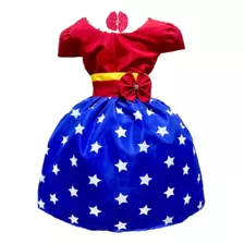 Vestido Infantil Festa Temático Mulher Maravilha + Brinde