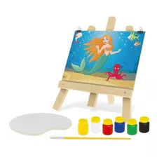 Kit Pintura Infantil Quadro C/ Cavalete + Tintas E Pincel