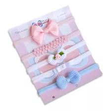 Faixa Bebê Cabelo Rn Meia Seda Laço Mini Kit 5 Pçs Enxoval