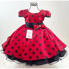 Vestido Festa Ladybug Ou Minnie Vermelho Bolas Pretas