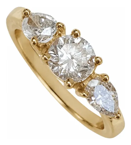 Anel 3 Diamantes 1,0ct Total Em Ouro 18k 750 Amarelo 13