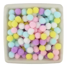 100 Mini Pompom Colorido 8 Milímetros / 5 Cores Candy