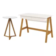 Jogo De Escrivaninha Com Mesa Lateral Spezia Branco Nature