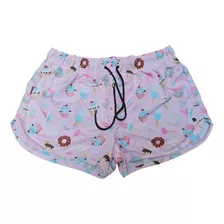 Shorts Plus Size Feminino Rosa Donuts Tactel