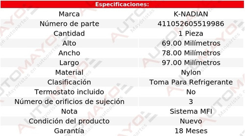 Toma Agua Nylon 3 Pernos K-nadian Peugeot 405 L4 1.9l 89-91 Foto 2