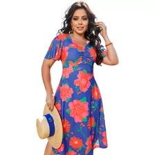 Vestido Midi Godê Floral Manga Curta Moda Evabgelica Verão