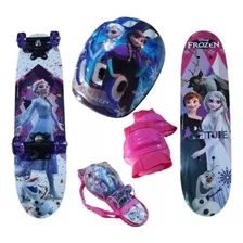Skate Infantil Menina Frozen C/ Kit De Proteção 