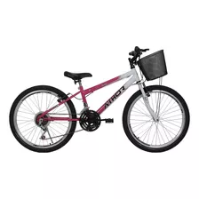 Bicicleta Aro 24 Feminina Athor Model 18 Marchas Com Cesta Cor Rosa/branco